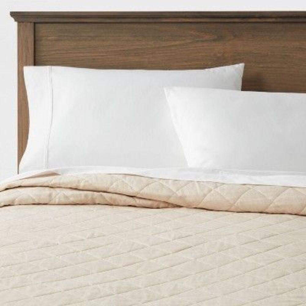 Threshold King Diamond Stitch Cotton Linen Quilted Bedspread-Tan